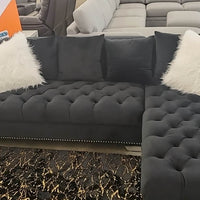 Royal, Living Room Sofa Set, Velvet, Durable, Black/ (Grey ETA 8/30)