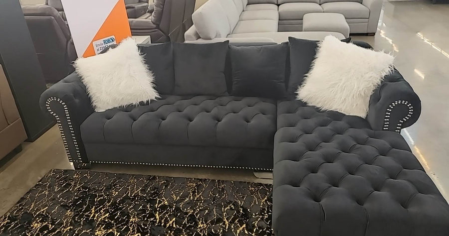 Royal, Living Room Sofa Set, Velvet, Durable, Black/ (Grey ETA 8/30)