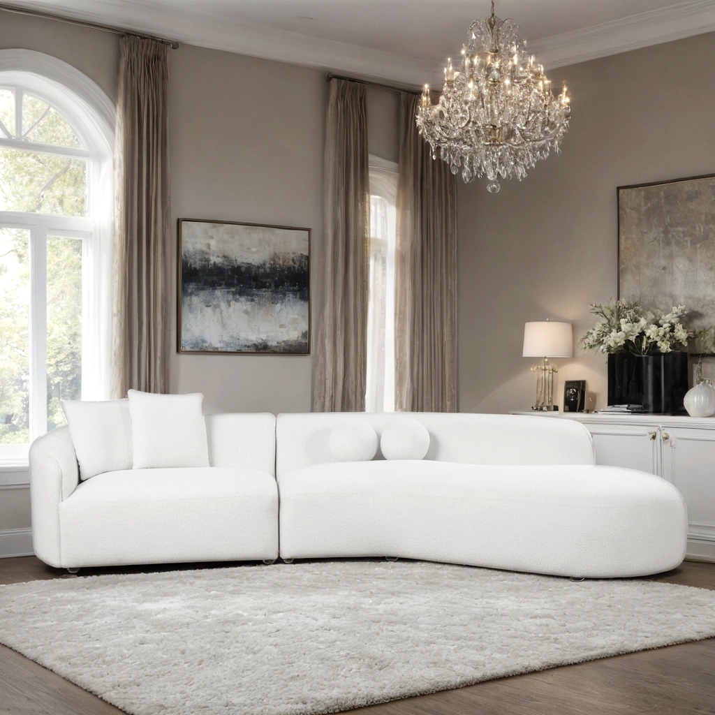 Modern Beige Sectional – Compact Comfort with Unique Round & Square Pillows