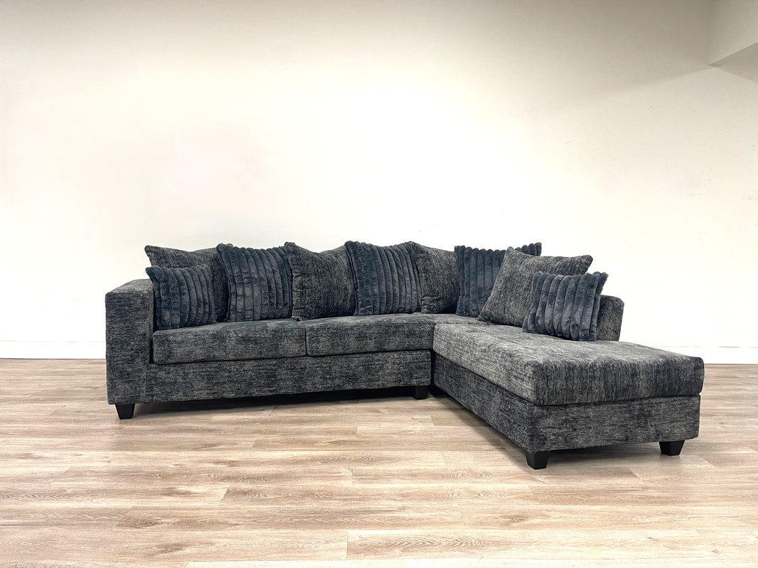 Bia L Shaped Sectional in High-Quality Black/Charcoal/Cream/Gray Fabric /PRE-ORDER