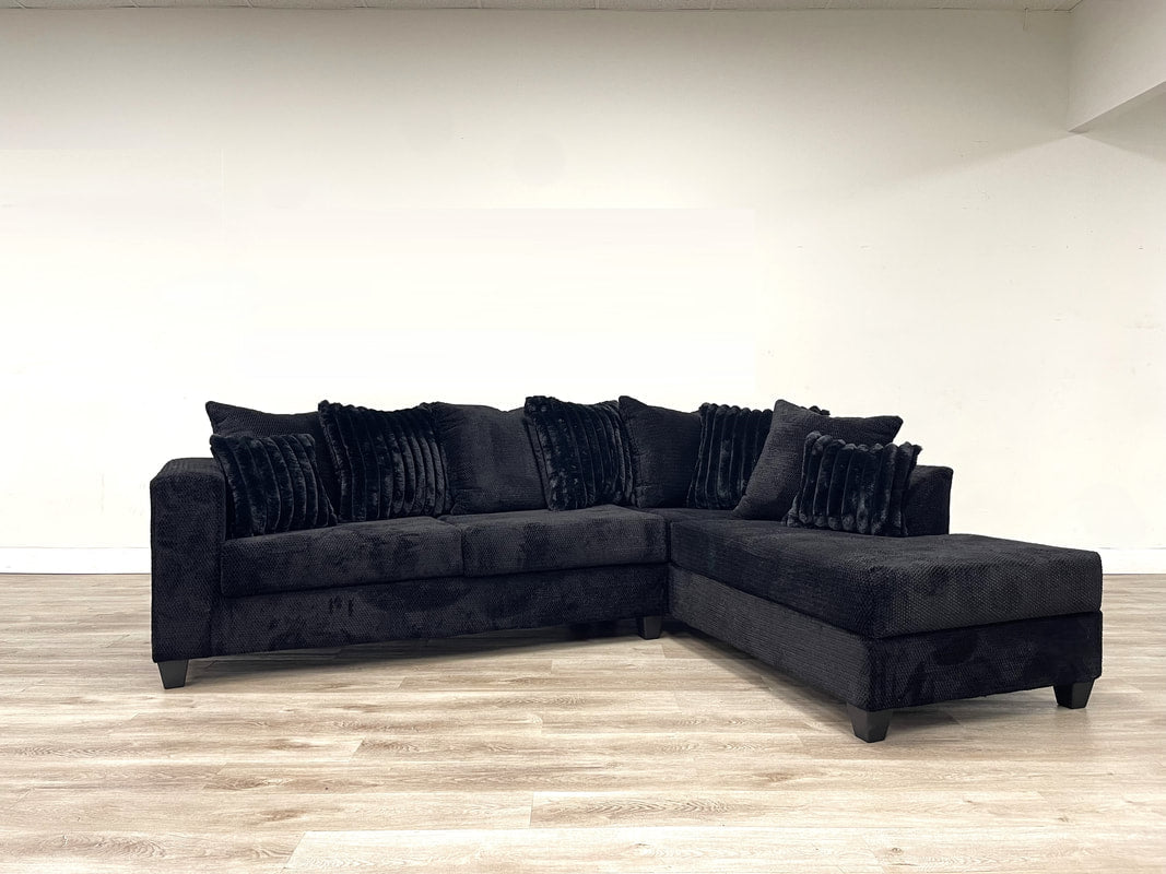 Bia L Shaped Sectional in High-Quality Black/Charcoal/Cream/Gray Fabric /PRE-ORDER