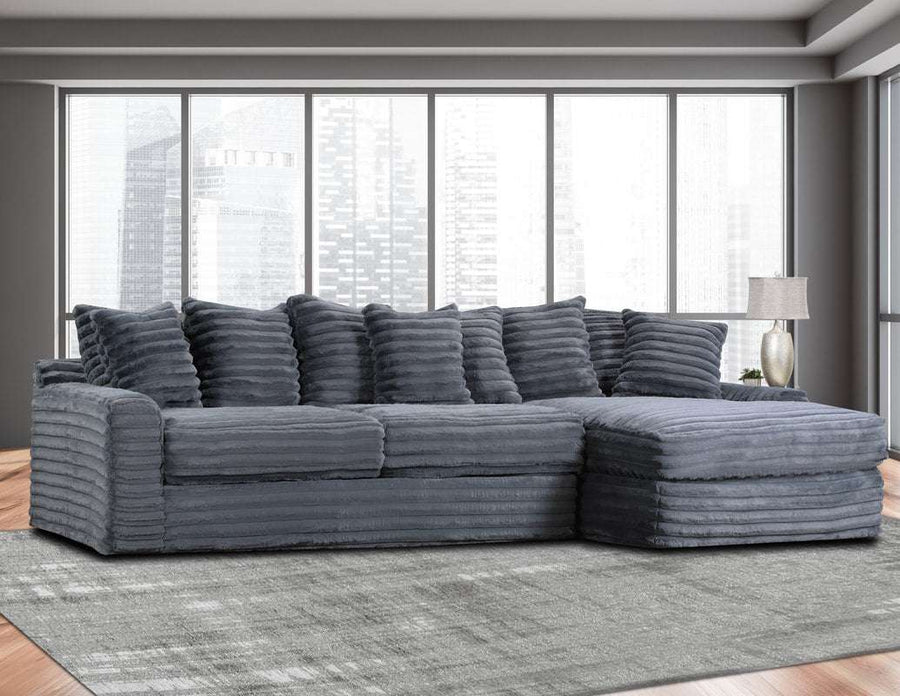 Julia Chocolate/Onyx Black/Fog/Navy Blue/Charcoal Gray L-Shaped Oversized Sectional w/Extra thick reversible seat-back cushions