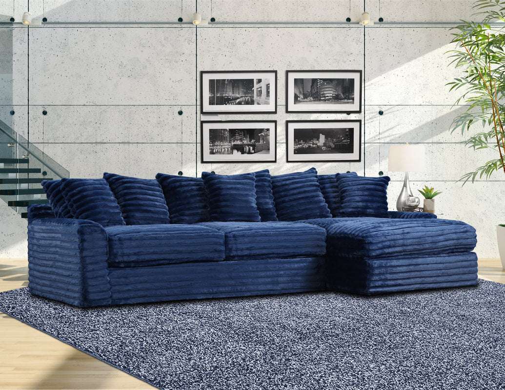 Julia Chocolate/Onyx Black/Fog/Navy Blue/Charcoal Gray L-Shaped Oversized Sectional w/Extra thick reversible seat-back cushions