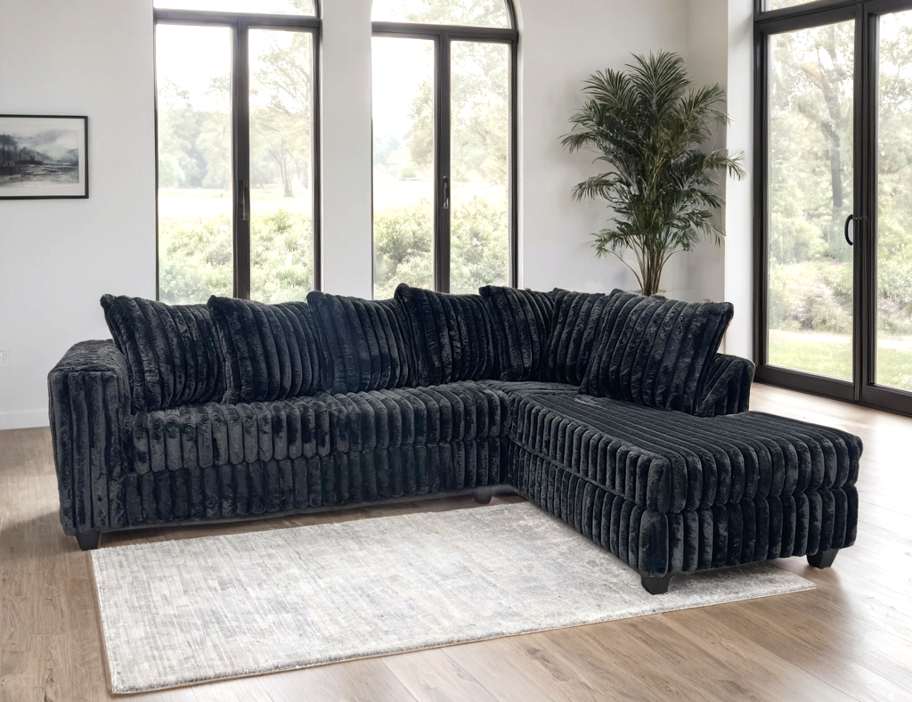 Right chaise Corduroy Fabric Sectional Black / Gray / Chocolate