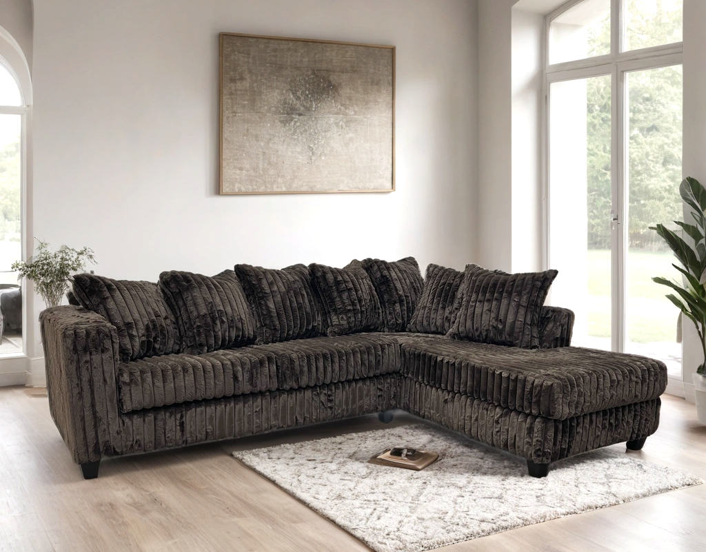 Right chaise Corduroy Fabric Sectional Black / Gray / Chocolate