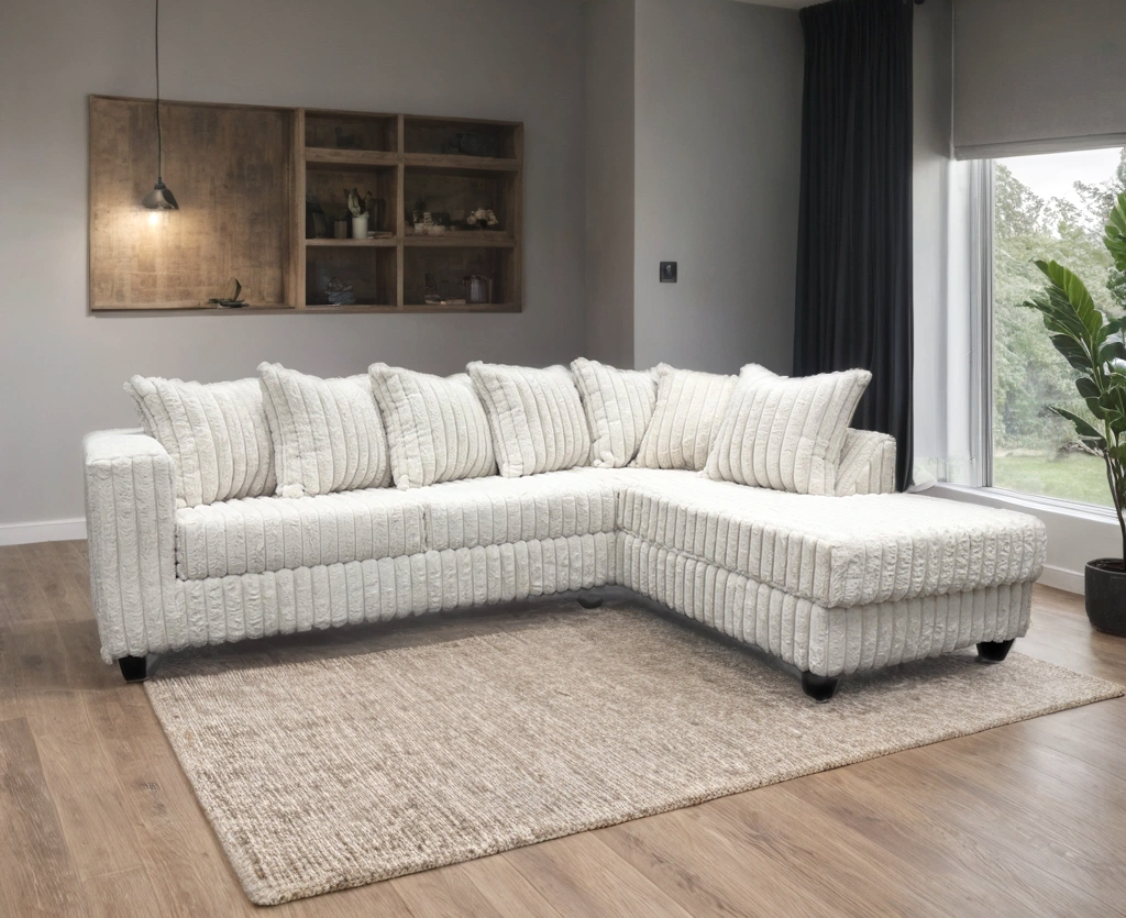 Right chaise Corduroy Fabric Sectional Black / Gray / Chocolate