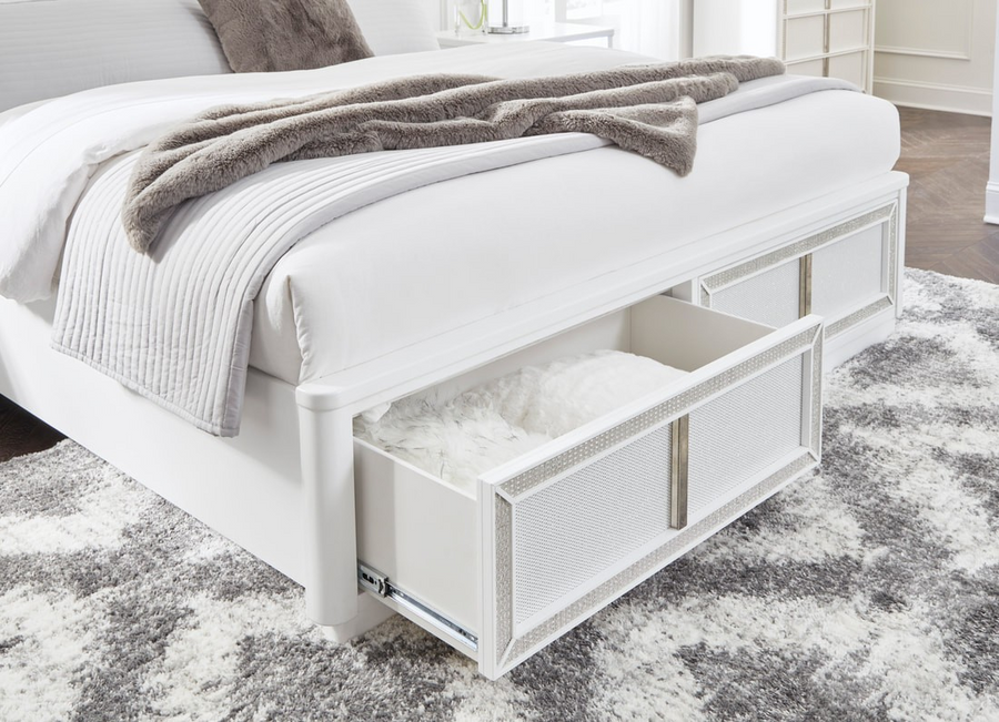 HH11-115 (5 Piece) White Lacquer Bedroom Set with LED Lighting & Rhinestone Details – Modern Glam Style