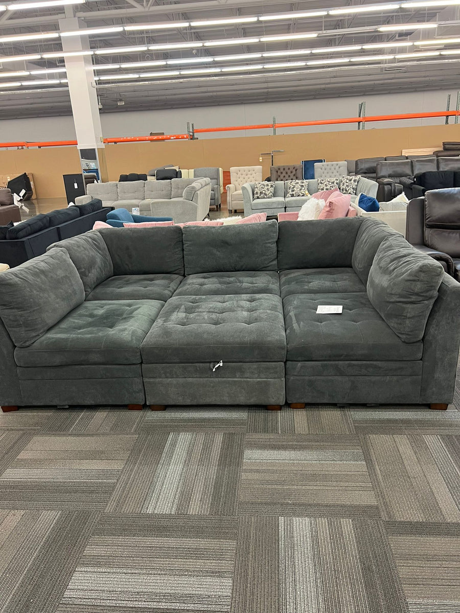 Thomasville Tisdale Modular Fabric Sectional with Storage Ottoman, Gray, BACK IN STOCK!