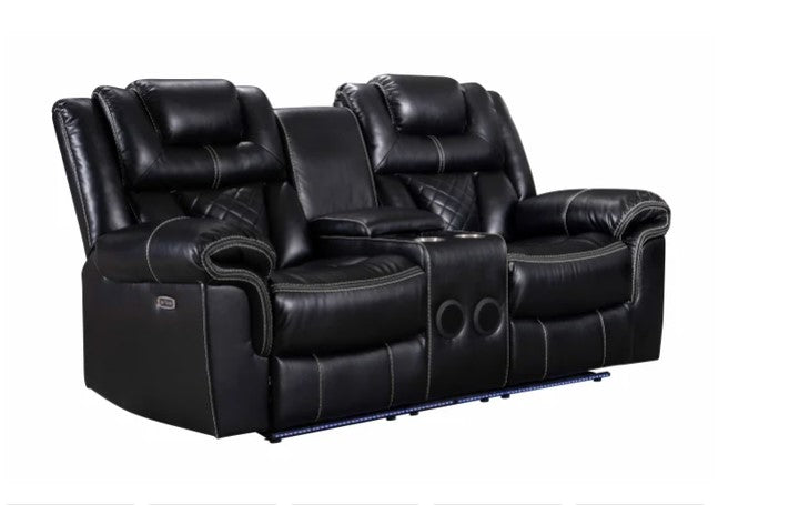 3PCS POWER RECLINING LIVING ROOM SET, W/LED LIGHTS, 2 WIRELESS CHARGER, BLUETOOTH SPEAKERS, 5 USB CHARGING PORTS & DROP-DOWN TABLE W/CUP HOLDERS