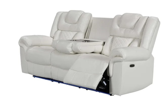 Party Time 3PCS POWER RECLINING LIVING ROOM SET, W/LED, WIRELESS CHARGER, BLUETOOTH SPEAKERS, White