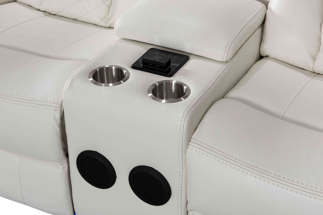 Party Time 3PCS POWER RECLINING LIVING ROOM SET, W/LED, WIRELESS CHARGER, BLUETOOTH SPEAKERS, White