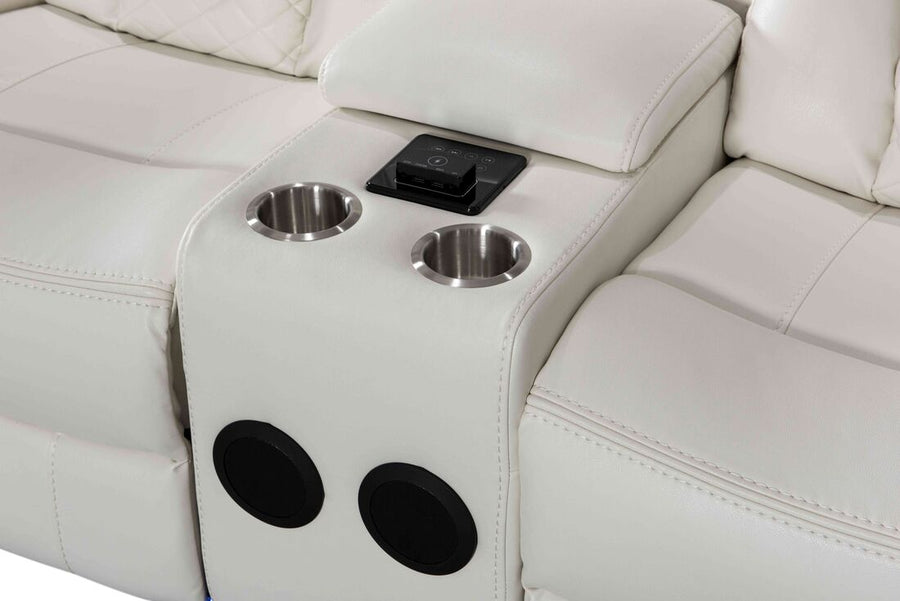 Party Time 3PCS POWER RECLINING LIVING ROOM SET, W/LED, WIRELESS CHARGER, BLUETOOTH SPEAKERS, White