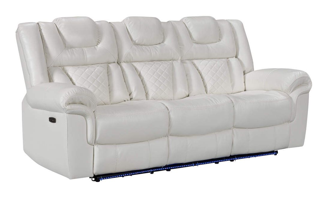 Party Time 3PCS POWER RECLINING LIVING ROOM SET, W/LED, WIRELESS CHARGER, BLUETOOTH SPEAKERS, White