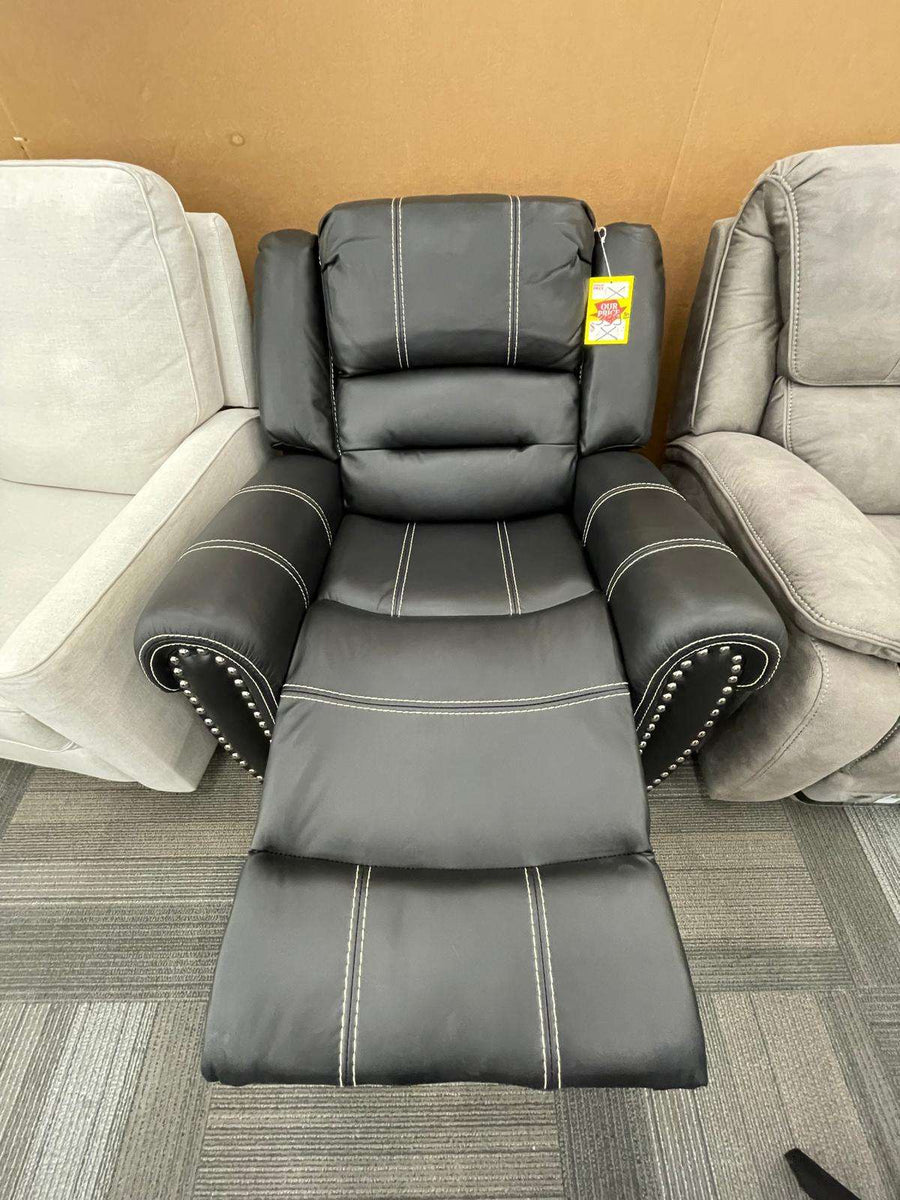 Aren Faux Leather Black Recliner Chair, Manual Push Button Recliner & Adjustable Lumbar Support