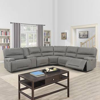 Argento 6-piece Fabric Power Reclining Sectional with Power Headrests, 2 Power Outlets and 4 USB Ports & Storage Console with Stainless Steel Cupholders