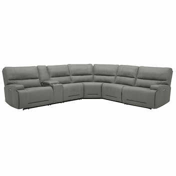 Argento 6-piece Fabric Power Reclining Sectional with Power Headrests, 2 Power Outlets and 4 USB Ports & Storage Console with Stainless Steel Cupholders