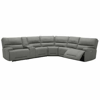 Argento 6-piece Fabric Power Reclining Sectional with Power Headrests, 2 Power Outlets and 4 USB Ports & Storage Console with Stainless Steel Cupholders