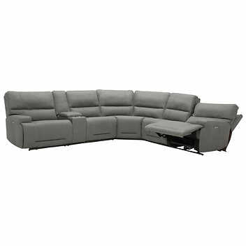 Argento 6-piece Fabric Power Reclining Sectional with Power Headrests, 2 Power Outlets and 4 USB Ports & Storage Console with Stainless Steel Cupholders