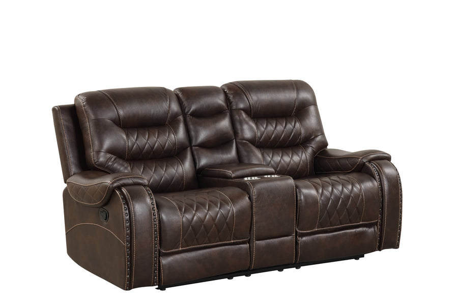 OVERSIZED 3PC Reclining Living Room Set, Brown ( Sofa w/ Drop Down Table with Cupholders & Power Box - Loveseat with Storage Console - Chair with Glider) / PRE-ORDER