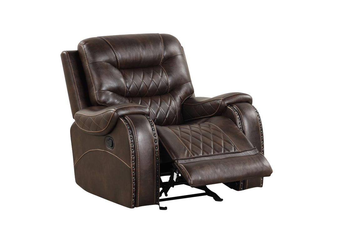 OVERSIZED 3PC Reclining Living Room Set, Brown ( Sofa w/ Drop Down Table with Cupholders & Power Box - Loveseat with Storage Console - Chair with Glider) / PRE-ORDER