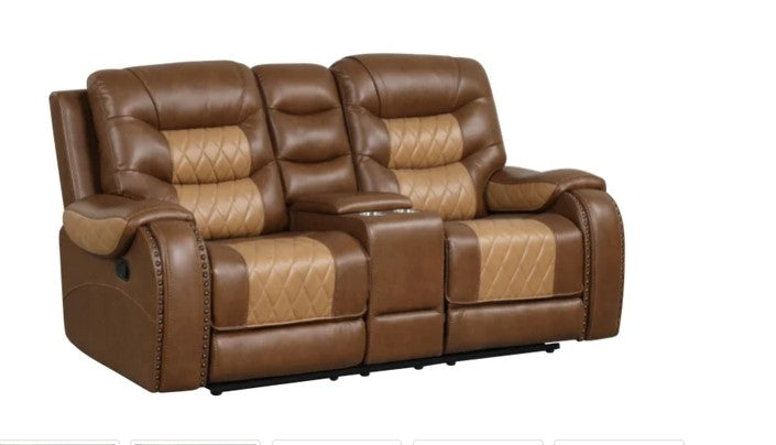 OVERSIZED 2-Tone Brown 3PC Reclining Set, Sofa w/ Drop Down Table with Cupholders & Power Box - Loveseat with Storage Console - Rocking Chair )/ PRE-ORDER