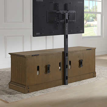 Colton 3-in-1 TV Console, For Flat-Panel TVs up to: 82 inch, Comes with floor TV stand, glass/wood door panels, brown finish