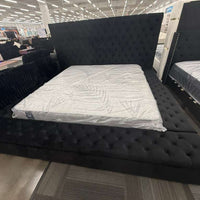 Modern upholstered, Paris Velvet Storage Platform Bed, Queen / King Black, EASY ASSEMBLE