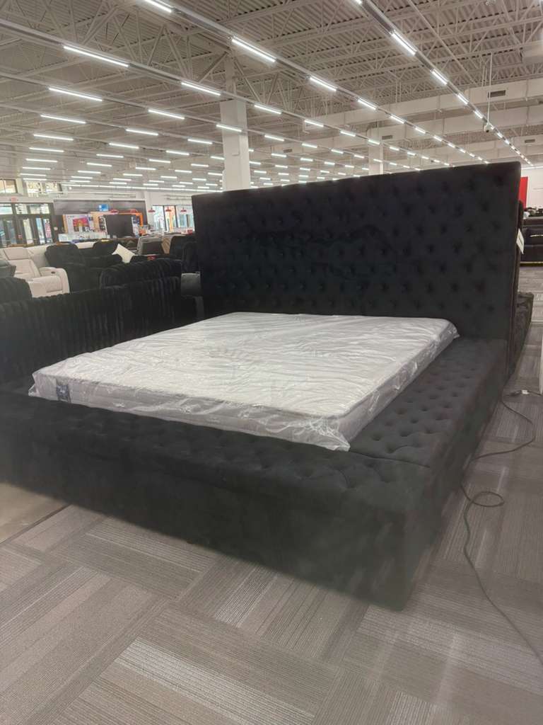 Modern upholstered, Paris Velvet Storage Platform Bed, Queen / King Black, EASY ASSEMBLE