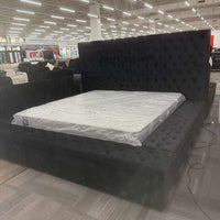 Modern upholstered, Paris Velvet Storage Platform Bed, Queen / King Black, EASY ASSEMBLE