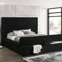 Modern upholstered, Paris Velvet Storage Platform Bed, Queen / King Black, EASY ASSEMBLE