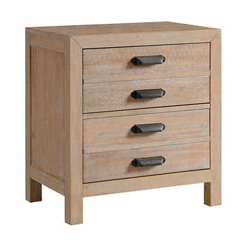 Edison Washed Sand Finish Nightstand, Hand Crafted with Acacia Solids and Veneer & Built-in Angled Outlet for Easy Access