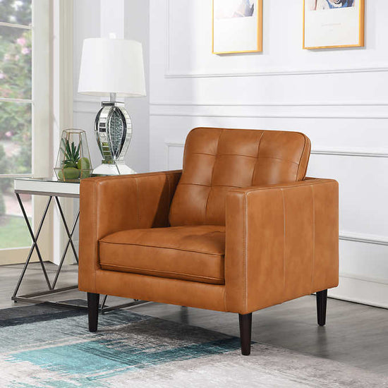 Harstine Leather Chair, Solid Wood Frame, Brown – Danca Furniture in ...