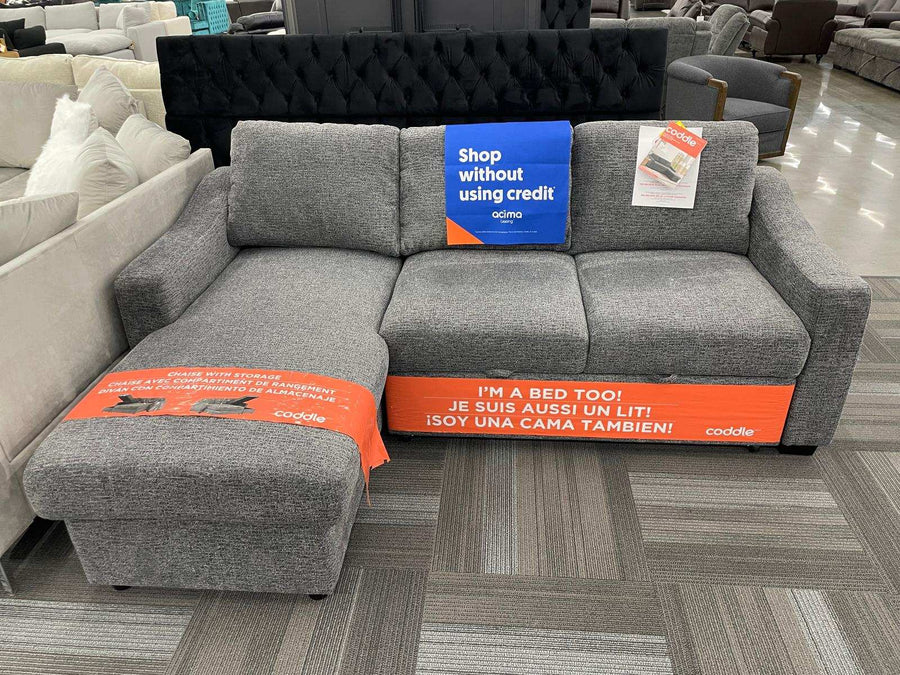 Coddle Aria Fabric Sleeper Sofa with Storage Chaise, Reversible Chaise, (2) Power Outlets and (2) USB Ports, Dark Gray