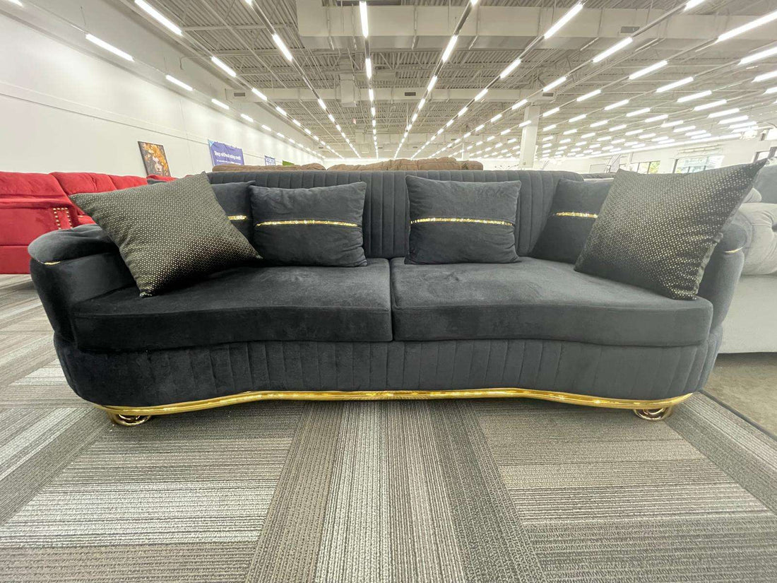 Venetti Black Velvet Sofa, Loveseat and Chair