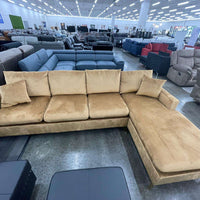 Amber Gold Velvet L-shaped Sectional *REVERSIBLE CHAISE*, Gold Metal Legs ***SALE***