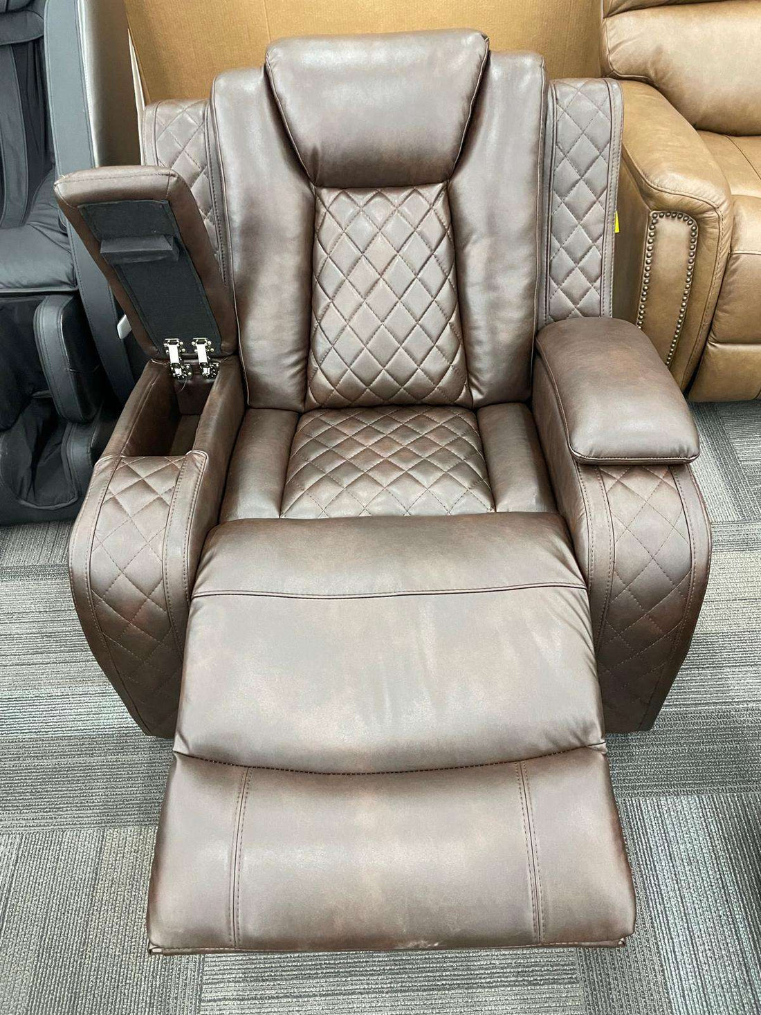 Luz Brown Manuel Reclining Rocking Living Room Chair, Storage Compartment in each Arms