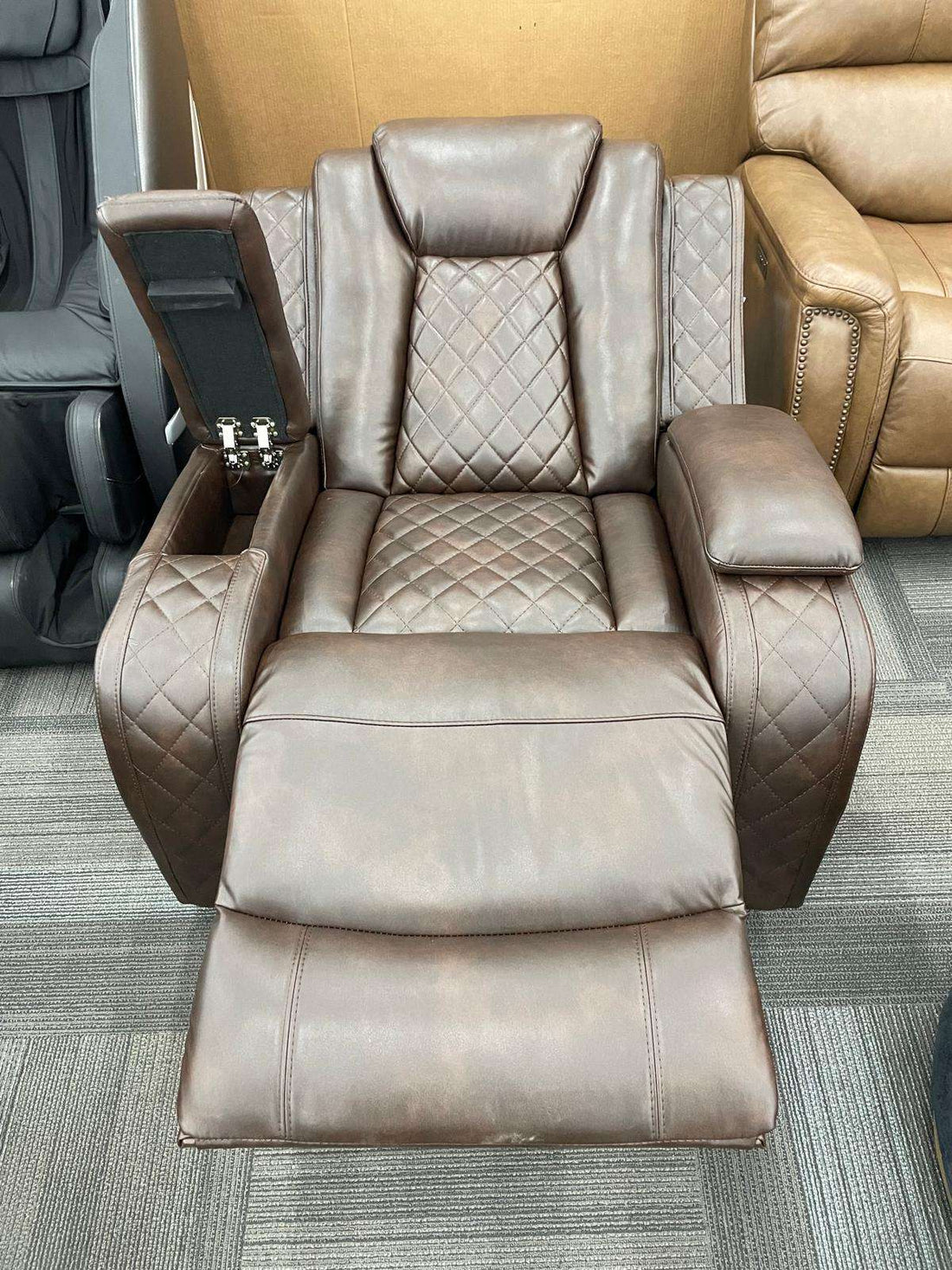 Luz Brown Manuel Reclining Rocking Living Room Chair, Storage Compartment in each Arms