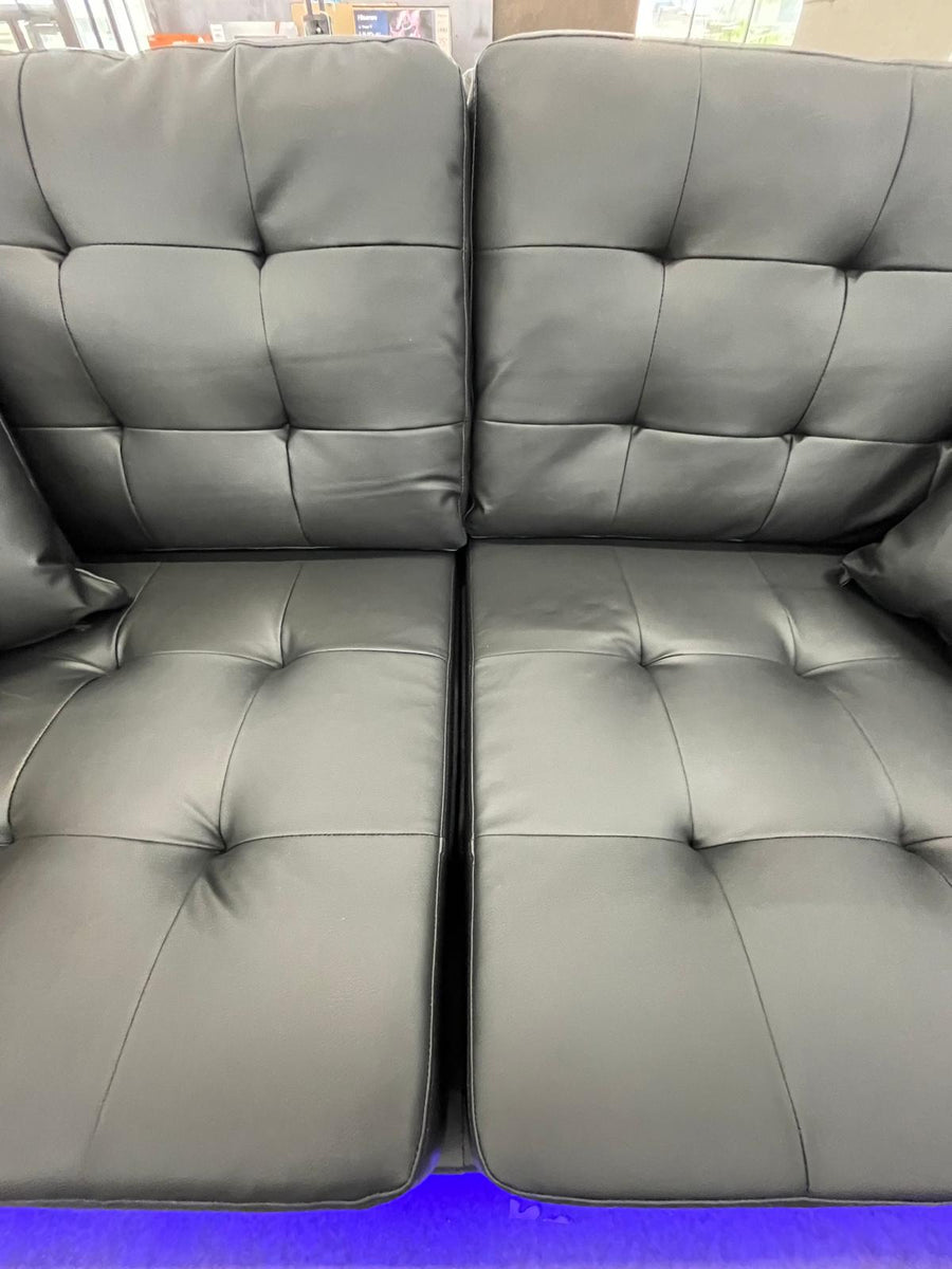 Miami Black - Sofa & Loveseat Set (LED LIGHTS BELOW THE SOFA & LOVESEAT w/ USB PORTS), wide armrests, high backrests & made of high-quality PU