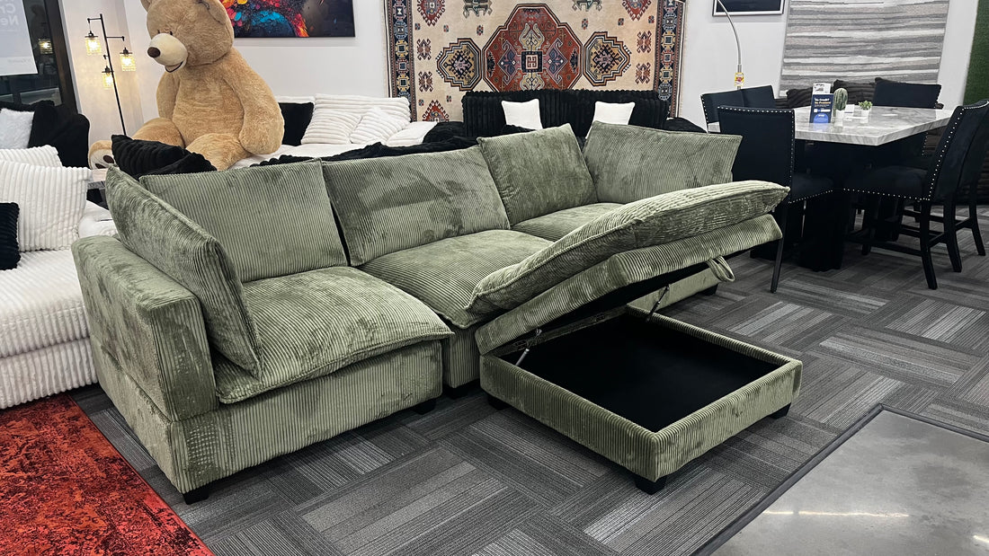 Cloud11 Modular Sectional Olive  w/Storage Ottoman, Back Reversible, Removable seat cushions ** NEW ARRIVAL **