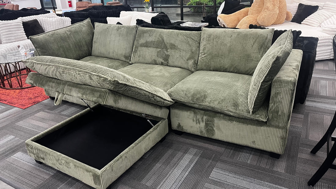 Cloud11 Modular Sectional Olive  w/Storage Ottoman, Back Reversible, Removable seat cushions ** NEW ARRIVAL **