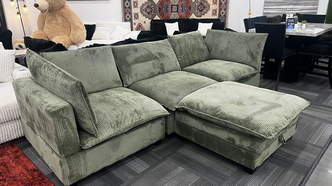 Cloud11 Modular Sectional Olive  w/Storage Ottoman, Back Reversible, Removable seat cushions ** NEW ARRIVAL **