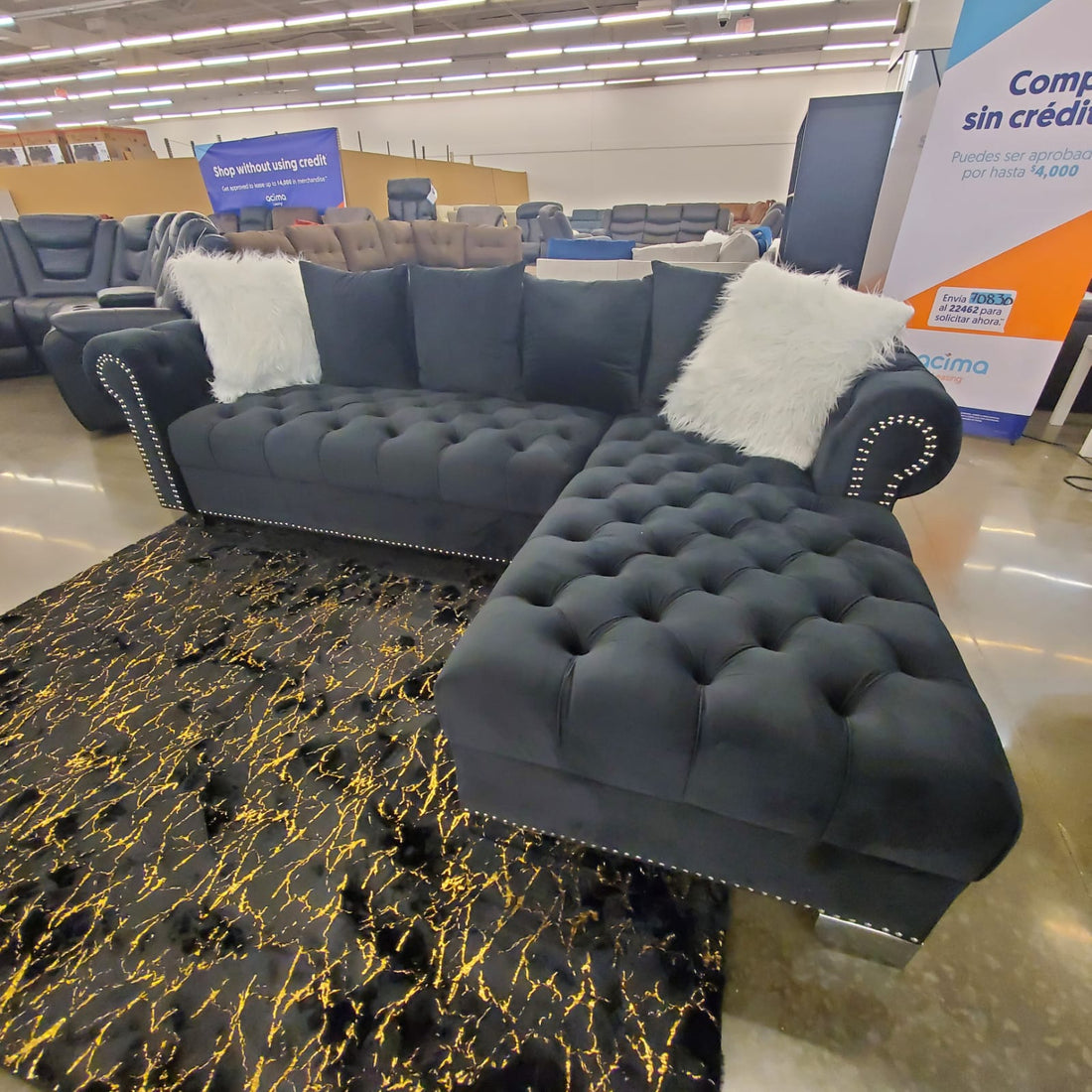 Royal, Living Room Sofa Set, Velvet, Durable, Black/ (Grey ETA 8/30)