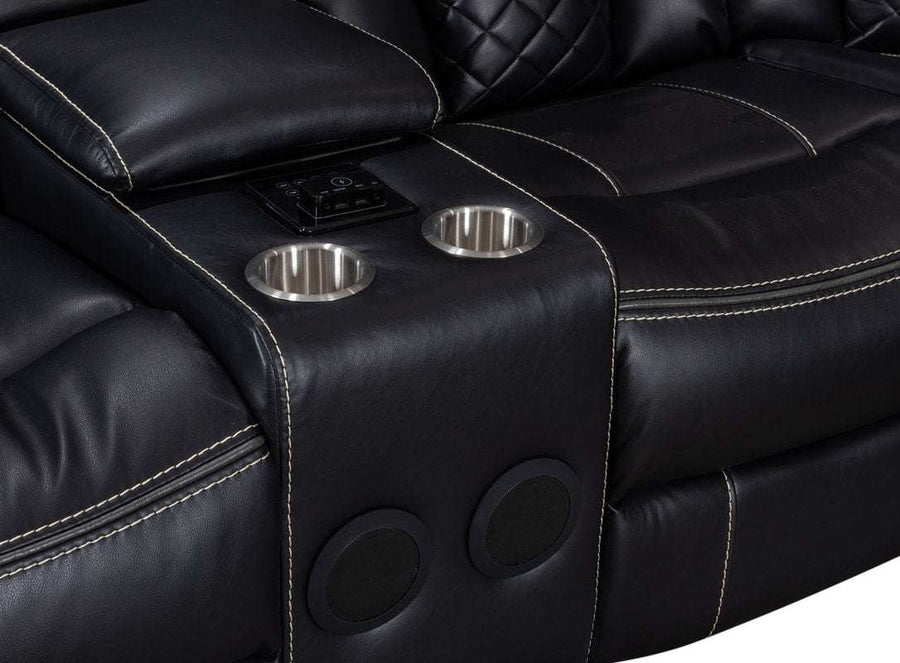 Black Leather Gel Reclining Sectional, LED lights-Bluetooth Speaker. Charging Pad-2 Recliners