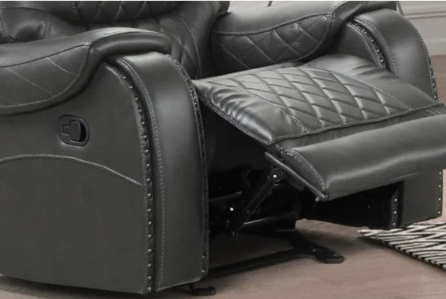OVERSIZED 3PC Reclining Living Room Set, Gray ( Sofa w/ Drop Down Table with Cupholders & Power Box (USB/Power Outlets) - Loveseat with Storage Console - Recliner Chair with Glider)