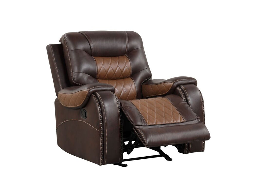 OVERSIZED 2-Tone Brown 3PC Reclining Set - ( Sofa w/ Drop Down Table with Cupholders & Power Box - Loveseat with Storage Console - Chair with Glider)