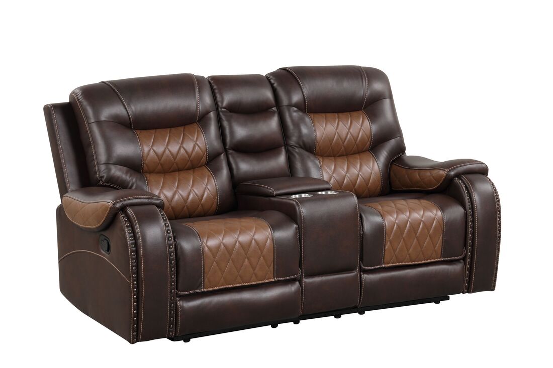 OVERSIZED 2-Tone Brown 3PC Reclining Set - ( Sofa w/ Drop Down Table with Cupholders & Power Box - Loveseat with Storage Console - Chair with Glider)