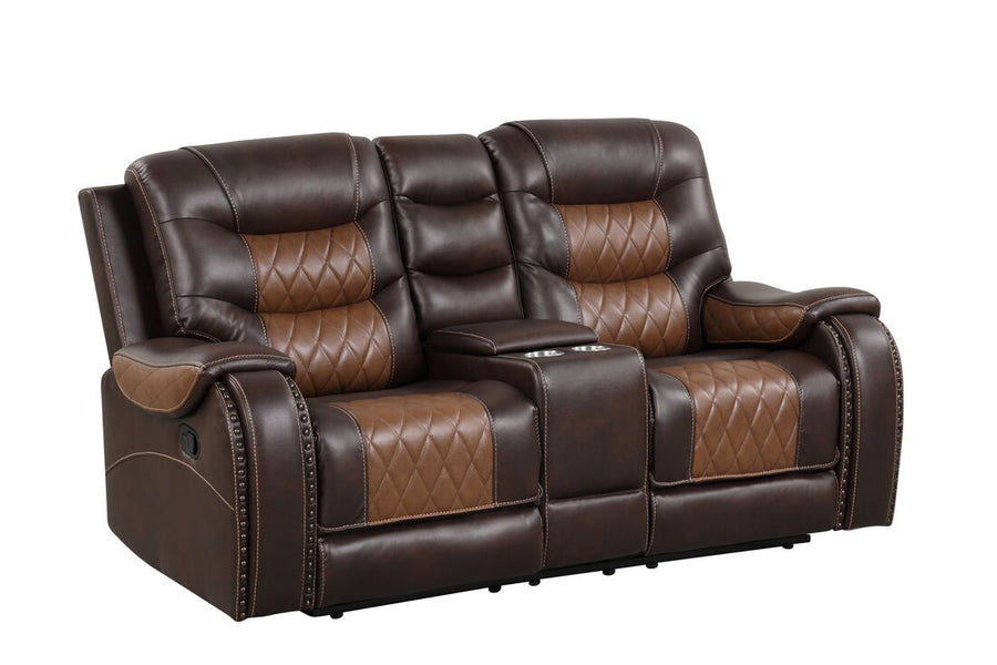 OVERSIZED 2-Tone Brown 3PC Reclining Set - ( Sofa w/ Drop Down Table with Cupholders & Power Box - Loveseat with Storage Console - Chair with Glider)