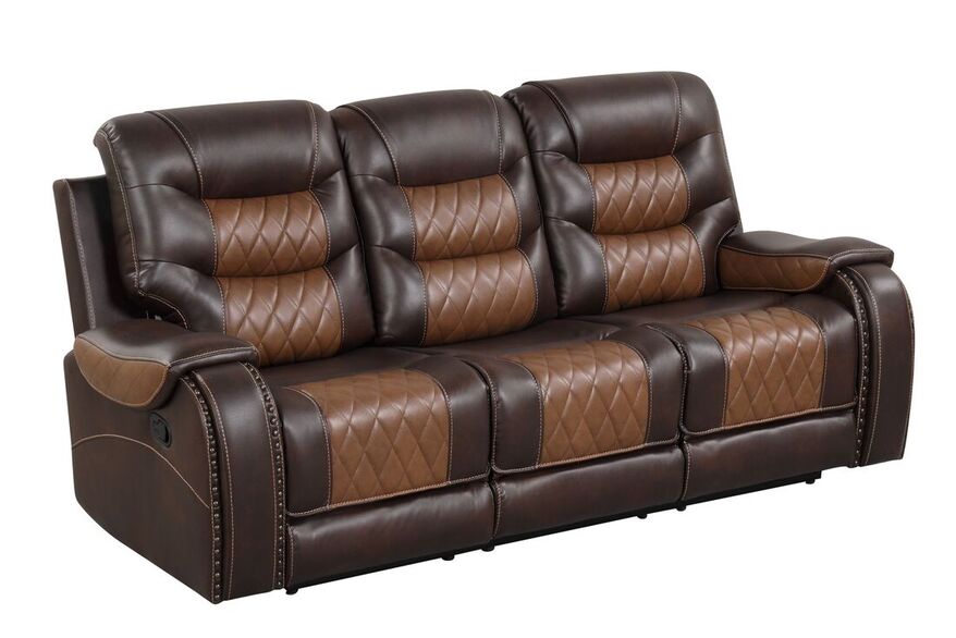 OVERSIZED 2-Tone Brown 3PC Reclining Set - ( Sofa w/ Drop Down Table with Cupholders & Power Box - Loveseat with Storage Console - Chair with Glider)
