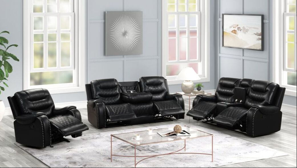 OVERSIZED 3PC Reclining Set - ( Sofa w/ Drop Down Table with Cupholders & Power Box - Loveseat with Storage Console - Chair with Glider)