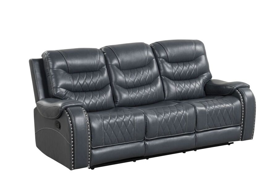 OVERSIZED Blue/Gray 3PC Reclining Set, Sofa w/ Drop Down Table with Cupholders & Power Box - Loveseat with Storage Console & Power Box - Rocking Chair) - PRE-ORDER